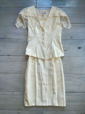 Scott McClintock Vtg Cream 2 Pc Lace Trim Fairycore Sz 10 Button Top Zip Skirt